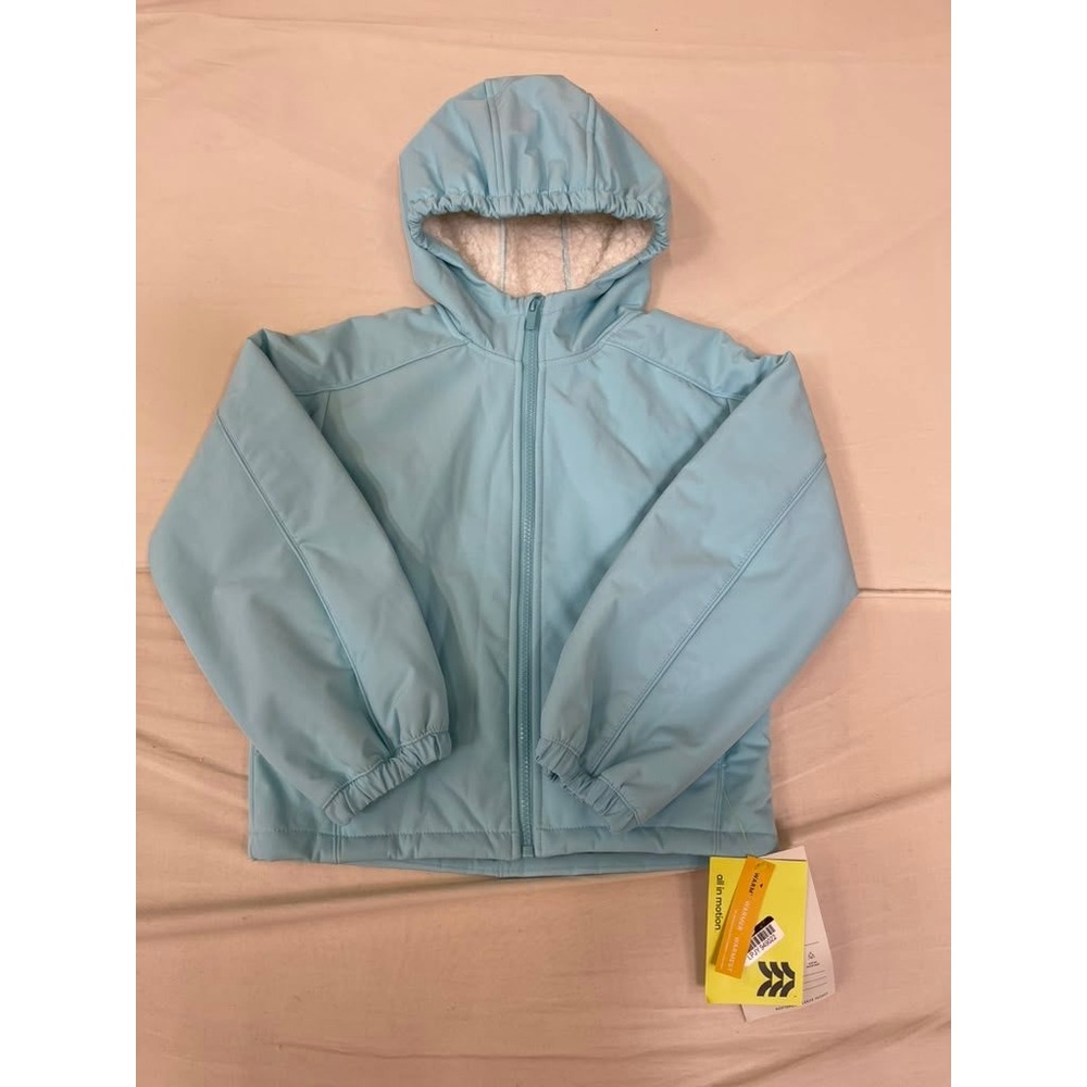 All in Motion Girls Light Blue Softshell Fleece Lined Hooded Jacket Size M 8 NWT